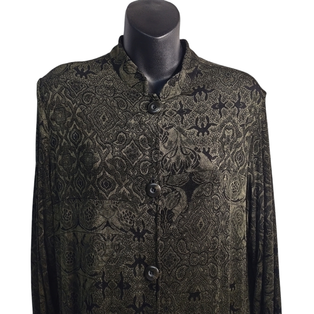 Vintage Laura Ashley Women's Green Black Abstract Print Button Dress Size M - Picture 3 of 10